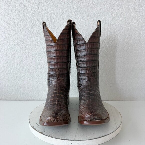 NEW Rod Patrick Mens Cowboy Boots 12 AAAA Brown Caiman Leather Western Blunt Toe - Picture 6 of 12